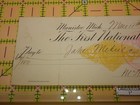 1901 Manistee Michigan First National Bank Check Orange 2c Revenue Stamp Antique
