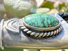 Early Webbed Green Turquoise Bolo Southwestern Sterling Navajo Hand Stamping