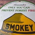 Vintage Forest Service Gas Pump Sign - Smokey The Bear Porcelain Sign