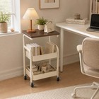 3 Tier Rolling Storage Cart With Flip Top Wood Table Kitchen Utility Organizer