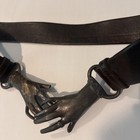 Vintage Clasping Hands Buckle Brown Leather Belt  Georges Mailian Style  1970s