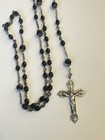 Vintage Creed Sterling Silver Black Bead Rosary Cross Catholic Crucifix