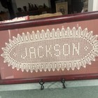 Framed Vintage Filet Crocheted Doily Spelling The Name Jackson 23 Inches Wide 13