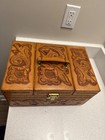 Vtg  Tooled Floral Brown Leather Train Cosmetic Jewelry Case W  Mirror Pockets