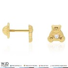14k Solid Yellow Gold White Zircon Teddy Bear Baby Screwback Stud Kid Earrings