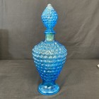Hobnail Vintage Decanter W  Four Shot Glass  Set - Electric Blue