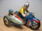 Vintage Q s h Japan  605 Wind-up Tin Litho Motorcycle W side Car