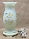 Fenton Art Glass Custard Satin Uranium Glass Hurricane Lamp Daisies On Custard
