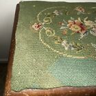 Vintage Handcrafted Needlepoint Floral Footstool Wood Victorian Grandma Green