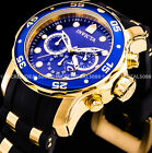 Invicta Men Pro Diver Scuba Chronograph 18kt Gold Blue Dial Pu Strap Watch 17882