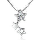 Women 925 Sterling Silver Necklace Chain Crystal  3d Bright Stars Style Pendant