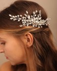 Wedding Flower Comb Rhinestone Crystal Hair Side Clip Silver Bridal Headpiece
