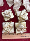 Lot Of 12 Vintage Victorian Christmas Tree Gold Lame  Bows   Gift Box Ornaments