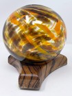 Pyromania Art Glass Orange Brown Swirl Oregon Float 5    Signed 2002 W  Wood Stand