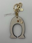 Nwt Coach C Leather Cream Bag Charm W  Crystals Keychain F87112 Gold Hardware