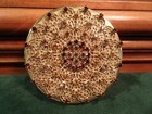 Rhinestone Jeweled Gold Filigree Powder Compact Case  Mirror  2 75  Diam  Snaps