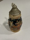 German Lidded Stein Relief Figures Breweriana Beer Collectible Rare