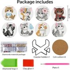  8pcs Cute Cat Diamond Painting Coasters Kit With Holder cat Diamond Art Jxbd49