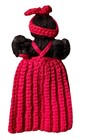 Primitive 8    Vtg Handmade Crochet Bottle Cover Black Doll Red White Dress