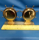 Vtg Airguide Brass Double Ship Wheel Weather Station W thermometer Barometer