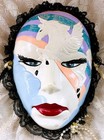 Vintage Unique Ceramic Kabuki Face Wall Mask W  Lace   Pegasus Rainbow Design
