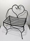 Vintage French Chic Black Heart Metal Wrought Iron Vanity Bench Stool Victorian