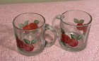 Set Of 2 Vintage Libbey Glass Mugs Coffee Cups Harvest Fruit Apple Peach Design