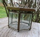 Vintage Brass Ceiling Light Fixture Hexagon Glass Panels Flush Mount - Working