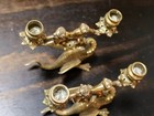 Pair Of Antique Brass Winged Griffin Dragon Candle Holders