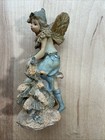 Vintage Resin Fairy Figurine Statue 6    Tall Blue Dress Glitter Wings