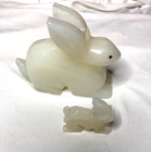 Bunny Figurine Hand Carved Onyx Vintage Rabbit Natural Stone  Marble Missing Eye