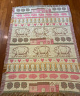Ivory Pink Pigs Tapestry Throw Blanket Farmhouse Hogs Corn Fringed Woven 67x46