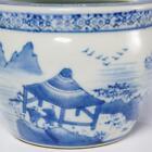 Vtg Chinese Porcelain Jardiniere Planter Blue Willow Mountain Scene White