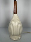 Vintage Wood Mid Century Modern  White Ceramic Table Lamp Scandinavian Danish