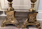  pair Of Antique French Brass Jesus  Joseph  And Mary Church Altar Candle Sticks