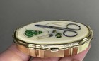 Vintage Mini Sewing Kit Case Travel Purse Miniature Oval Enamel Top