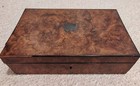 Vintage Antique Victorian Burl Walnut Ladies Necessaire Box Red Silk Interior