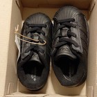 Adidas Originals Superstar Kids Black Leather Lace Up Unisex Sneakers