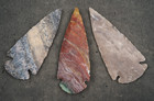 3 Colorful 3  Flint Arrowhead Spearhead Point Knife Blade  I-429