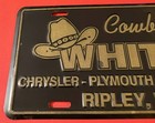 Cowboy Hat White Chrysler Plymouth Dealership Booster License Plate Ripley Wv