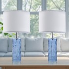 21 7  Modern Glass Table Lamps Set Of 2 For Bedroom  Ocean Wavy Ocean Blue