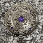 Vintage Godinger Silver Tone Plated Mirror For Vanity Dresser W  Purple Jewels