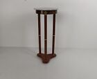 Vintage Pedestal Plant Stand Side Table Column Brass Trims Marble Top Wood Beaut