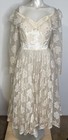 Vtg 50s 60s Floral Lace Wedding Dress 34  Bust 4 6 Full Skirt Off The Shoulder