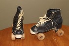 Vintage Chicago Roller Skate Co  Wooden Wheel Skates Men s Black Size 8