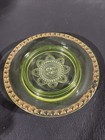 Antique 1890s Riverside Glass Co  Yellow Uranium Covered Butter Dish W gold Trim
