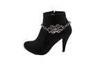 Women Silver Metal Chain Boot Bracelet Shoe Ethnic Charm Anklet Handmade Pair