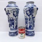 Vintage Seymour Mann Pair Of Blue White Chinoiserie Porcelain Large 14 5    Vases