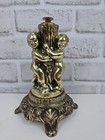 Vintage Ornate Gold Tone Cast Metal Table Lamp Base Brass Cherub Figurine Heavy 