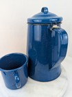 Vintage Camping Percolator With Coffee Basket And Matching Cup  Speckled Blue